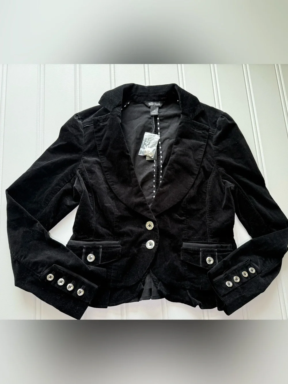 White House Black Market WHBM Black Corduroy Jacket Cropped Women 10 NEW 2012 - Picture 1 of 3